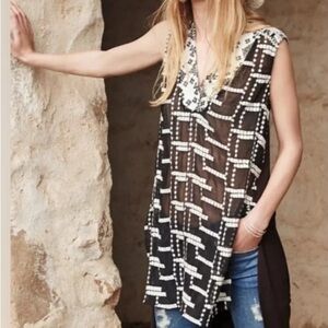 Anthropologie brand tiny , Embroiderd black and off white Chaparral Tank